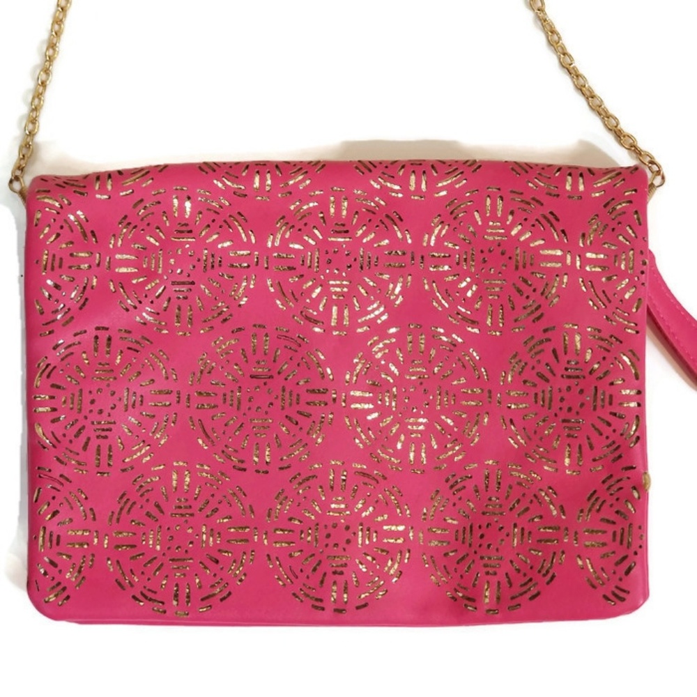 SALE 3/$15 JustFab Faux Pink & Gold Leather Purse